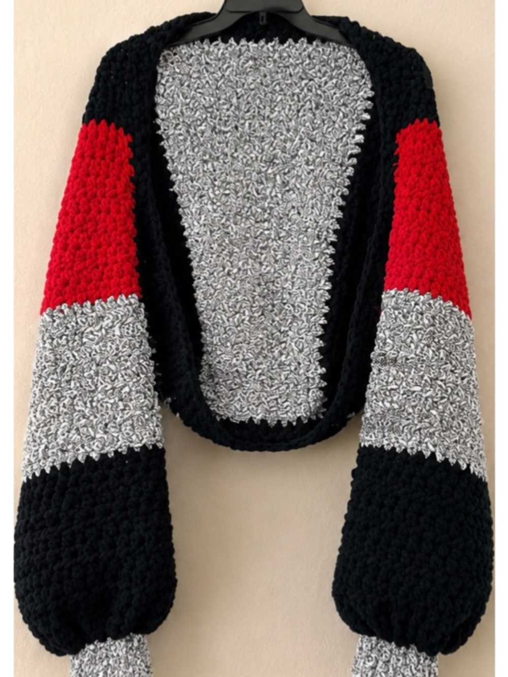 Cozy Colorblock Knit Cardigan Sweater - Black, Gray & Red